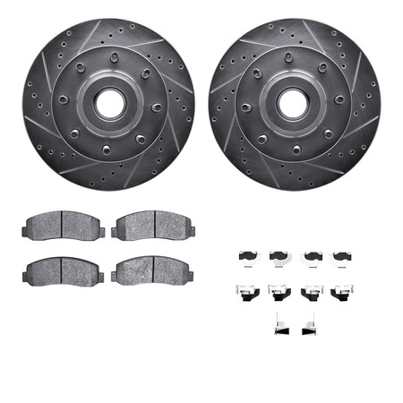 Dynamic Friction Co 7512-99597, Rotors-Drilled and Slotted-Silver w/ 5000 Advanced Brake Pads incl. Hardware, Zinc Coat 7512-99597